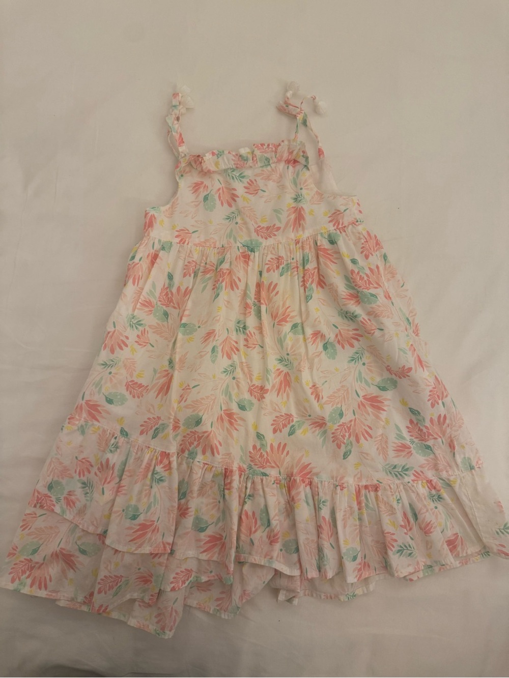 Shabby Chic Cream Floral Sundress with Coral & Mint Accents - Picture 2 of 2